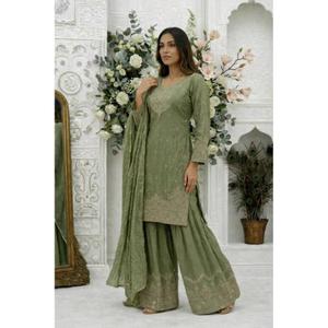 Presentamos la nueva colección de ropa lista para usar: top bordado de diseño elegante con pantalones palazzo y dupatta. - Product Image 1