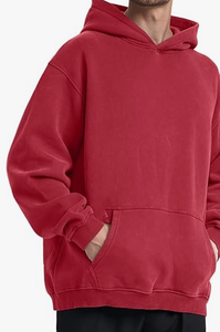 Sweat-shirt à capuche rouge unisexe, couleur unie, décontracté, à manches longues, avec poche avant, pour l'automne - Product Image 2