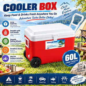 Grande glacière portable de 60 L avec roues pour aliments, boissons, camping, pêche et pique-nique, glacière d'extérieur de 60 L avec roues - Product Image 4