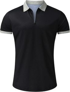 Ensemble de Combinaison à Manches Courtes pour Homme, Col Polo, Imprimé Géométrique Noir, Tissu Tricoté Respirant, Vêtement d'été Casual - Product Image 1