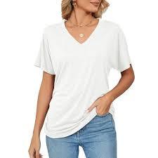 Camisetas de Manga Corta para Mujer, Lisas, Tejidas, Sólidas, Cuello en V, Holgadas, Deportivas, 100% Algodón, Alta Calidad - Product Image 2