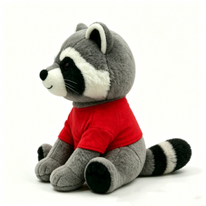 Peluche de mapache, peluche de mapache gris, peluche de mapache con camisa roja, peluche de mapache sentado - Product Image 2