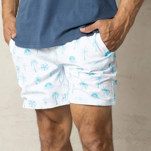 Shorts de Baño Blancos Estampados para Hombre con Diseño de Palmeras, Secado Rápido, Cintura Elástica, Traje de Baño Informal - Product Image 1