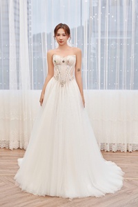 OEM High Quality Elegant A-Line <b>Wedding</b> <b>Dress</b> Modern Luxury V-Neck Handmade Beading New <b>Long</b> <b>Plus</b> <b>Size</b> Gown Floral Lace Design - Product Image 2