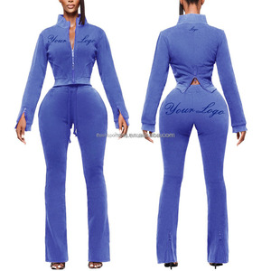 Femmes sur mesure Logo mode délavé à l'acide décontracté fermeture éclair à capuche ensemble à manches longues brodé chemisier et pantalon deux pièces ensemble - Product Image 3