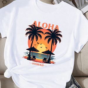 เสื้อยืดผู้หญิงลาย Aloha และ Hawaii Beach Scene - Product Image 4