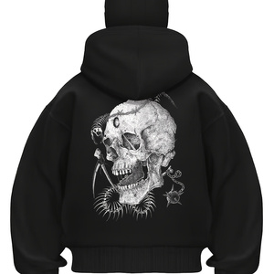 Sudadera con capucha vintage con cremallera y diseño de calavera para hombre, oversize, 100% algodón, lavado a la piedra, con efecto desgastado, forrada, con logotipo personalizado bordado - Product Image 3
