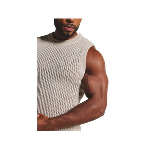 Camiseta sin mangas de punto para hombre, cuello redondo, color liso, transpirable, estilo casual, diseño calado - Product Image 4