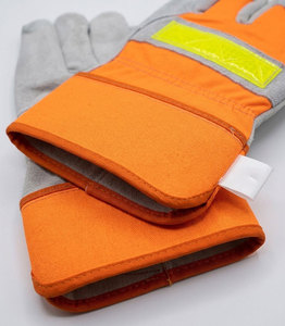 Gants de travail durables en cuir de vachette pleine fleur avec dos en coton fluorescent orange haute visibilité et bande réfléchissante - Product Image 6