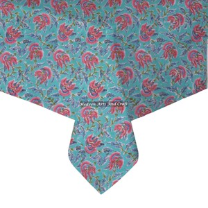Elegante Mantel Cuadrado con Estampado Floral Hecho a Mano, de Algodón Puro, Estilo Rústico Indio, para Bodas y Uso en Exteriores - Product Image 5