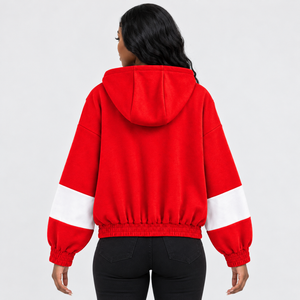 Delta |   Sigma | Sudadera con capucha extragrande con cremallera y bloques de color rojo y blanco para mujer de Theta Sorority, con letras griegas bordadas, estilo universitario - Product Image 5