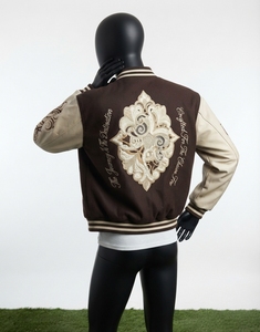 Blouson universitaire vintage marron en laine et cuir brodé pour homme, style streetwear, épais, pour l'hiver - Product Image 2