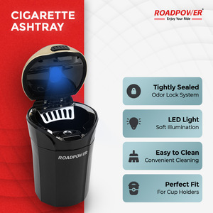 ROADPOWER (RP-ASH-28) Cendrier de voiture portable en acier inoxydable sans fumée avec lumière LED bleue et récipient intérieur amovible - Product Image 5