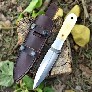Spear Point Hand Forged Camping <b>Knife</b> Stainless Steel Blade Ivory <b>Handle</b> Outdoor Survival Tactical Fixed Blade Hunting <b>Knife</b> - Product Image 1