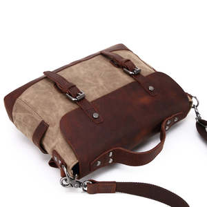 Handmade Canvas Leather Briefcase Vintage Crazy Horse Laptop Briefcase Rugged Multi Pocket Messenger for Men Wholesale Low MOQ - Product Image 2