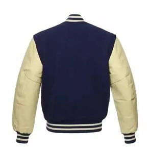 Varsity Jacket Light Grey Sleeves Men Unisex Casual Hooded <b>Covered</b> <b>Button</b> Waterproof Breathable Knitted Stand Custom Logo Warm - Product Image 3