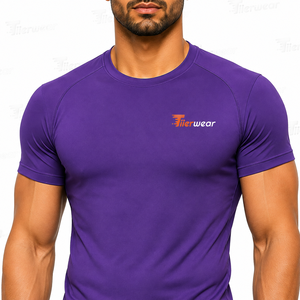 Chemises de compression athlétiques à manches courtes pour hommes, tissu jersey respirant et absorbant l'humidité, col rond, coupe classique, écologiques - Product Image 5