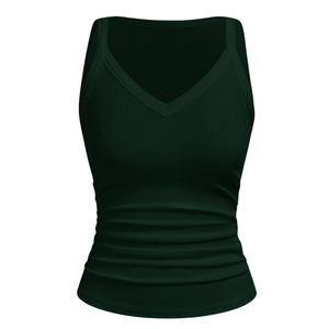 Camiseta sin mangas Modu para mujer, con cuello en V, acanalada, ajustada, elástica, suave, transpirable, informal, de verano, para el día a día, estilo vintage. - Product Image 3