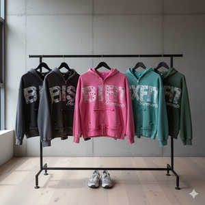 Sweat à capuche zippé personnalisé pour homme, en molleton 100% coton 500 GSM, coupe et couture, dernier design, impression sérigraphique, strass personnalisés - Product Image 5