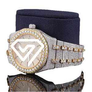 Montre de luxe pour homme sertie de moissanite, plaquée or bicolore, avec diamants moissanite taille ronde, montre personnalisée - Product Image 2