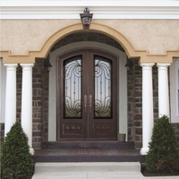 Portes d'entrée principales extérieures doubles en fer forgé, manuelles, anti-effraction, modernes, noires, pour maison, villa, hôtel, hall, appartement