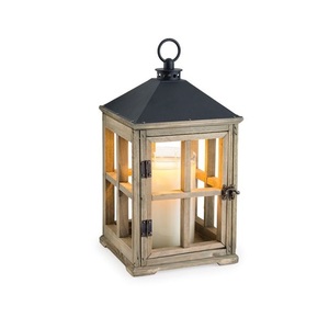 Farol de Madera Hecho a Mano con Ventanas de Vidrio Transparente y Asa de Cuerda, Centro de Mesa Rústico para Bodas - Product Image 4