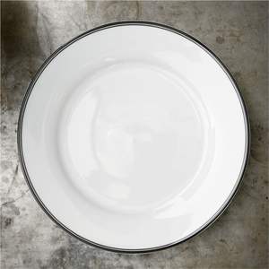 Wholesale Nordic Minimalist Metal Enamel <b>Charger</b> <b>Plate</b> White Underplate with Black Rim for Wedding Event &Luxury Hotel Tableware - Product Image 3