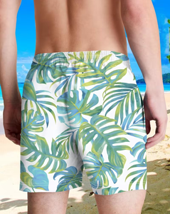 Men's Tropical Leaf Print Board Shorts Eco-Friendly Breathable Quick Dry Elastic Waist Casual Swim Trunks for Beach Summer - Product Image 3