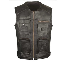 Chalecos de cuero clásico para hombre, chalecos de motorista de cuero de buena calidad, chaleco de cuero de calidad hecho en Pakistán - Product Image 3