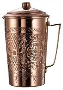 Tall Hammered Pure Copper Pitcher with Brass Handle Handcrafted Ayurvedic Health Water <b>Jug</b> for Hotel Restaurant Tableware 1.5L - Product Image 3