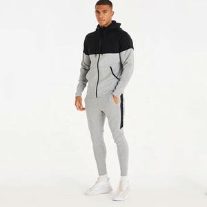 Survêtement à capuche pour homme, gris et noir, avec blocs de couleur, manches longues, fermeture éclair sur le devant, poches latérales, coupe sportive, idéal pour l'automne - Product Image 1