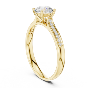 Anillo de Compromiso de Oro Amarillo con Diamante Central Redondo y Acentos de Piedras Laterales, Joyería Clásica para Boda - Product Image 4
