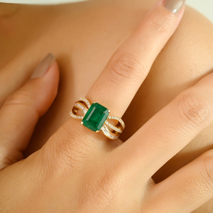 แหวนทองคำขาว 18K ประดับมรกตและเพชรสไตล์อาร์ตเดโค - Product Image 5
