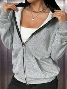 Sudadera con capucha doble para mujer, estilo balaclava, de poliéster y algodón, con cremallera completa, estilo urbano, con capucha que cubre la cara y estilo moderno para mujer. - Product Image 5