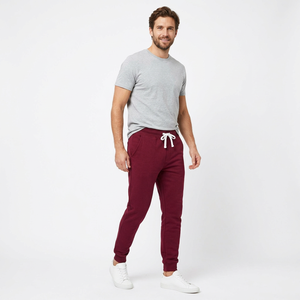 Customs <b>Men's</b> Midweight Fleece Breathable Sweatpants Elastic Waist Drawstring Tapered <b>Cuffed</b> Jogger Pants Burgundy Autumn Sporty - Product Image 2