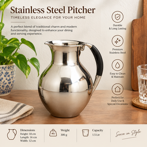 Carafe à eau en acier inoxydable poli argenté avec poignée en bois foncé contrastant – Pichet élégant et moderne pour la table - Product Image 2