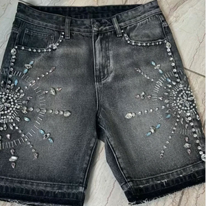 Pantalones Cortos de Mezclilla de Algodón Lavado Oscuro, Estilo Vintage, Holgados y Desgastados, Personalizados, para Hombre, Moda Urbana de Verano - Product Image 3