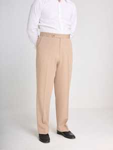 Pantalon habillé léger beige pour homme, taille haute, coupe droite, en tissu Oxford de coton, uni, infroissable, devant plat, boutonné, printemps - Product Image 3