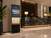 Affichage numérique sur pied pour la réception d'hôtel, écran LCD sur pied de 55 pouces