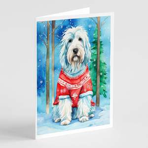 Whimsical A7 Size 5x7 Bearded Collie Christmas <b>Greeting</b> <b>Cards</b> Pack of 8 Blank <b>Note</b> <b>Cards</b> with Envelopes - Product Image 1