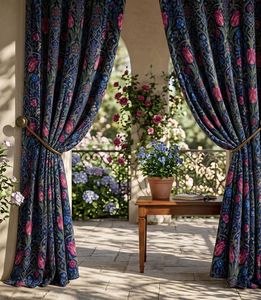Luxury Pink And Blue Floral Velvet Blackout Curtain Each Panel Art Nouveau Inspired <b>Window</b> Drapes Soft Fabric Wholesale - Product Image 2