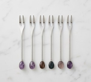 Ensemble de fourchettes en métal de style bohème avec manches en pierres précieuses, compatibles lave-vaisselle, pour mariage, dîner, accessoires de table - Product Image 1