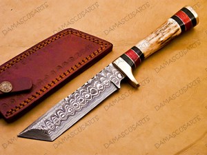 Herramienta Utilitaria de Acero de Damasco Hecha a Mano OEM con Mango Decorativo y Funda Protectora de Cuero - Product Image 5
