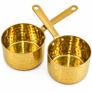 Gold Color Metal <b>Measuring</b> <b>Cups</b> Set of 2 Different Sizes Hammered <b>Baking</b> Cooking Kitchen Tools - Product Image 1