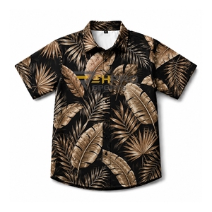 Chemises Hawaïennes en Gros à Imprimé Floral Palmier Doré, Manches Courtes, Boutonnées, Respirantes, pour Vacances d'Été, Collection Paradis Estival - Product Image 1