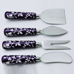 Stainless Steel Cheese Utensil <b>Set</b> 4 Piece Mother Of Pearl Handle Serving Tools Food Safe <b>Hand</b> <b>Wash</b> Only - Product Image 6