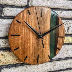 Horloge murale en résine et bois, design moderne, forme ronde, horloge en bois pour décoration murale, finition naturelle - Product Image 2