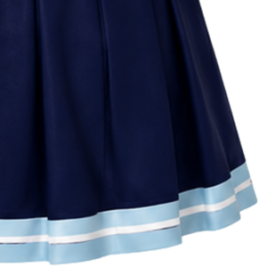 Jupe plissée bleu marine pour cheerleading avec bordure rayée blanche et bleu clair, uniforme de performance athlétique pour femmes et filles - Product Image 5