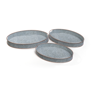 Ensemble de 3 plateaux de service ronds en métal, style rétro durable, couleur gris uni, vaisselle pour la cuisine - Product Image 2
