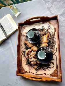 Wavy Look Wood Flower Pattern Printed Enamel <b>Tray</b> Rectangle Modern Kitchenware And Restaurant Use Serving <b>Tray</b> <b>Decorative</b> By UO - Product Image 6